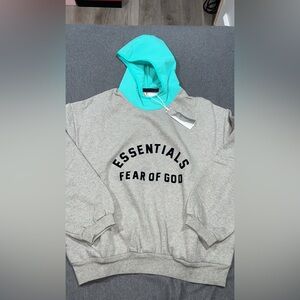 Fear of God Essentials Nylon Fleece Hoodie Dark heather Oatmeal/ Mint Leaf